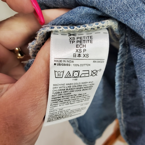 GAP Chambray Popover Denim Shirt Dress in Indigo 100% Cotton Size XS Petite - Picture 10 of 12